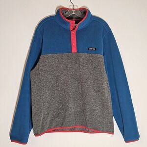 Lands End Pullover Mens Large Blue Gray Red Quarter Snap Outdoor Athletic Comfy